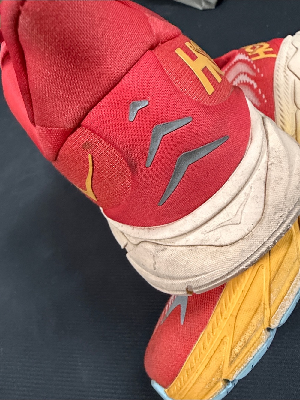 Hoka Men’s Red Athletic Shoes with Yellow Midsole - Picture 10 of 16